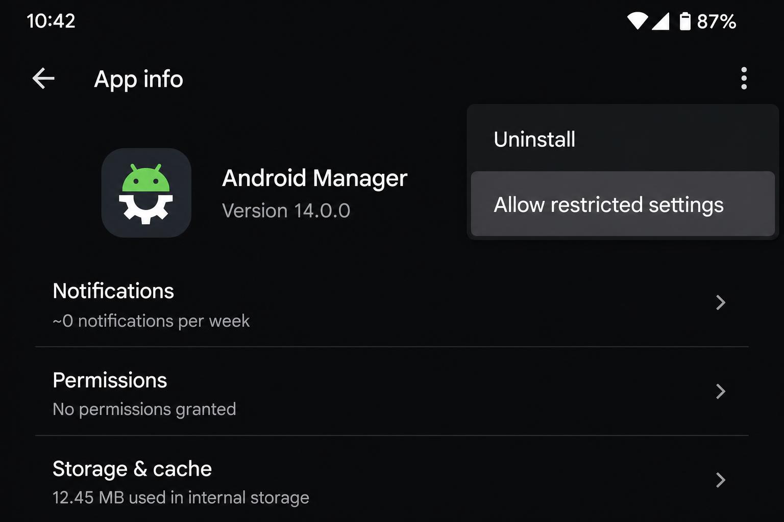 Spy Tesco setup step 6 — allow restricted settings